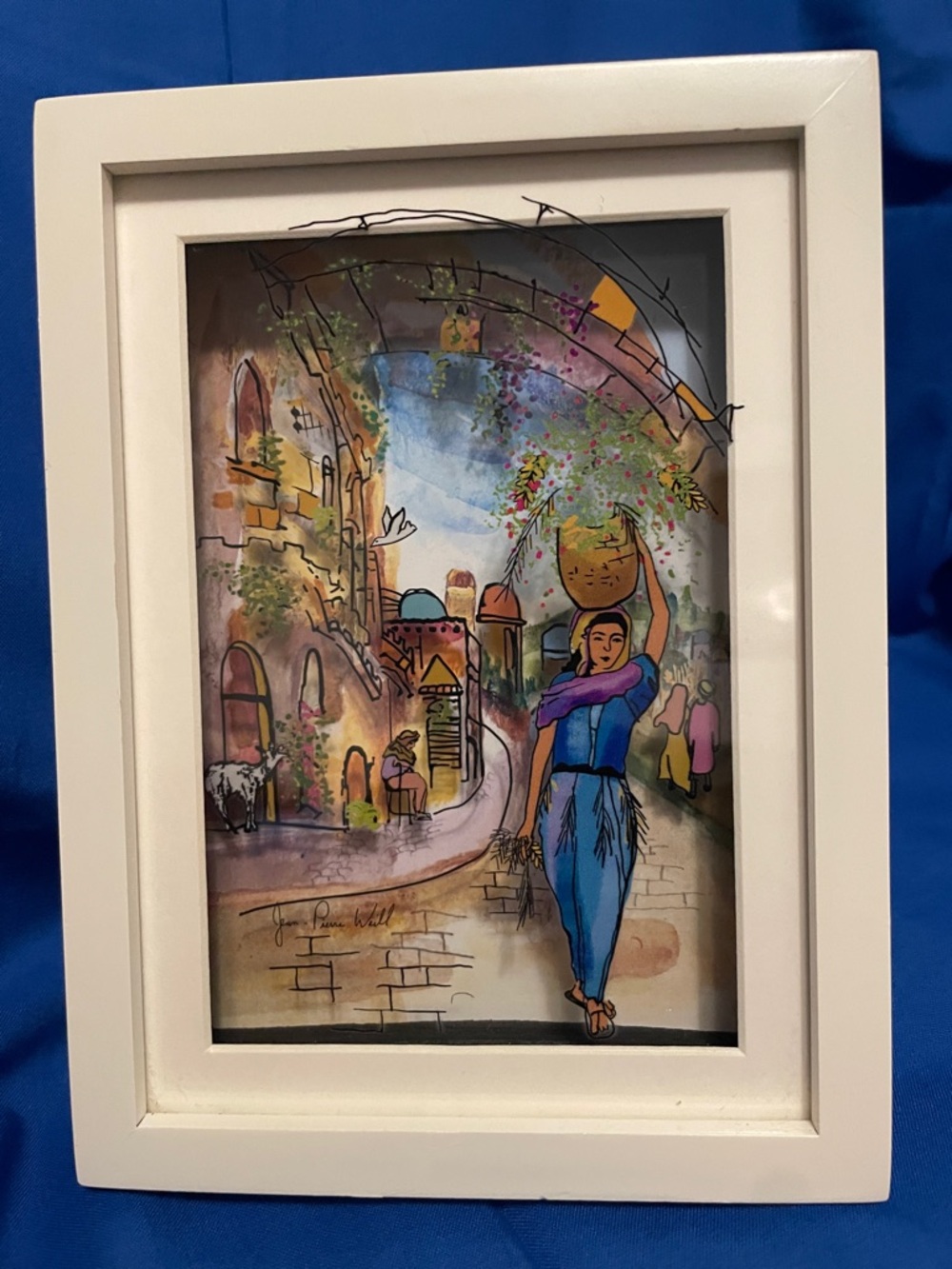 Jean Pierre Weill Framed Colorful Market Scene on glass. 3D. Signed 6 X 8 - Picture 2 of 4